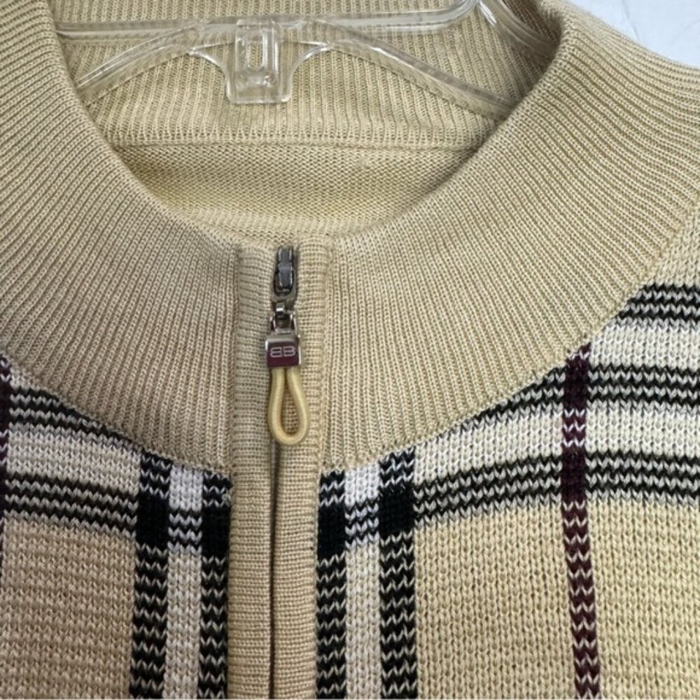 BALENCIAGA Nova‎ Check Zip Cardigan Knit Jacket Sweater Logo Neutral Tan Wool S - Picture 7 of 16